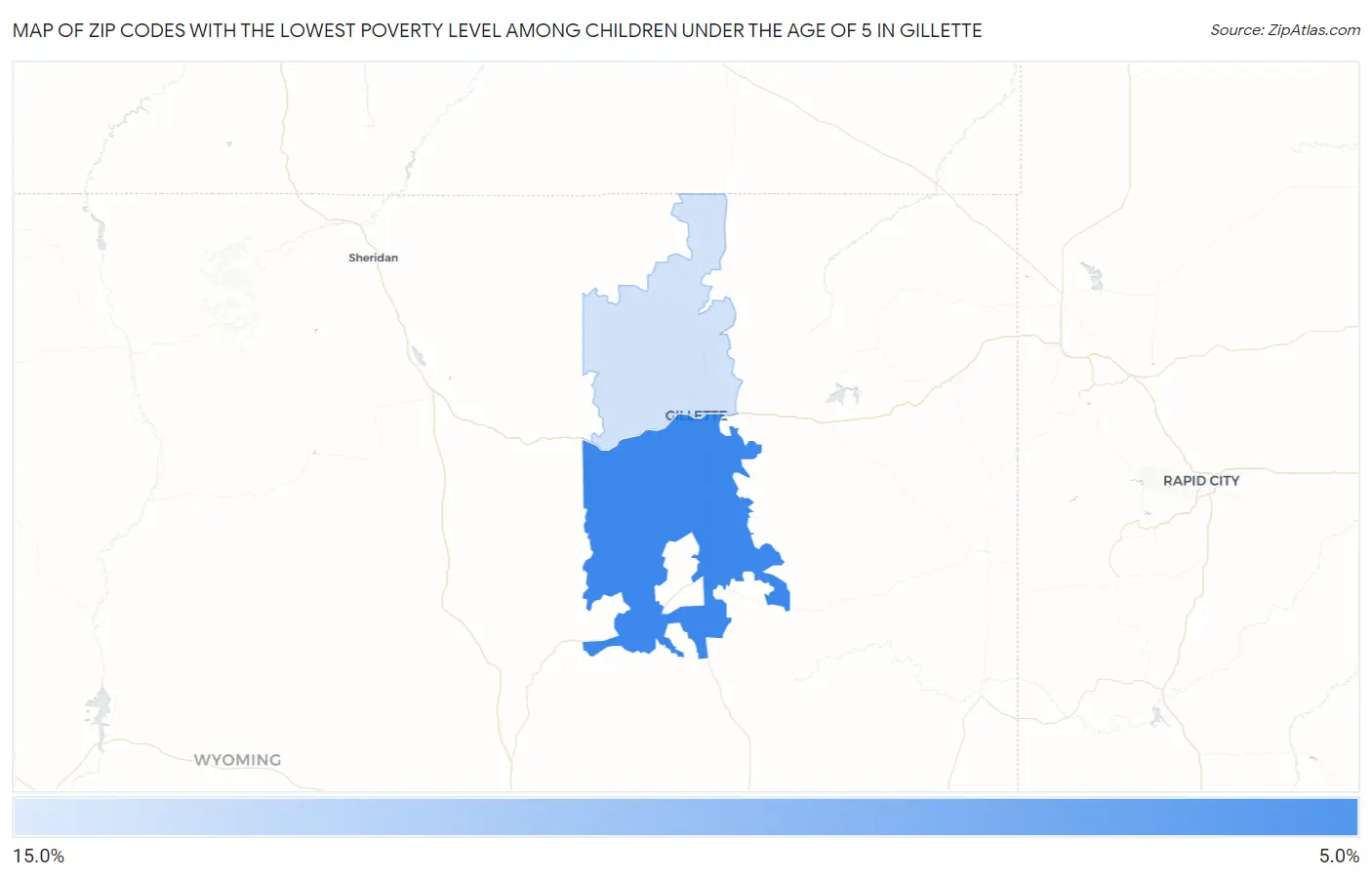Zip Codes with the Lowest Poverty Level Among Children Under the Age of 5 in Gillette Map