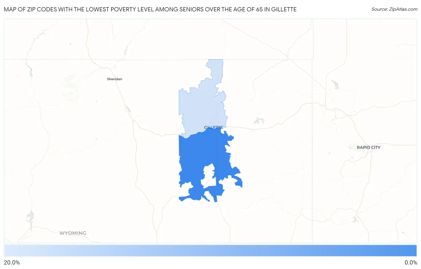 Zip Codes with the Lowest Poverty Level Among Seniors Over the Age of 65 in Gillette Map
