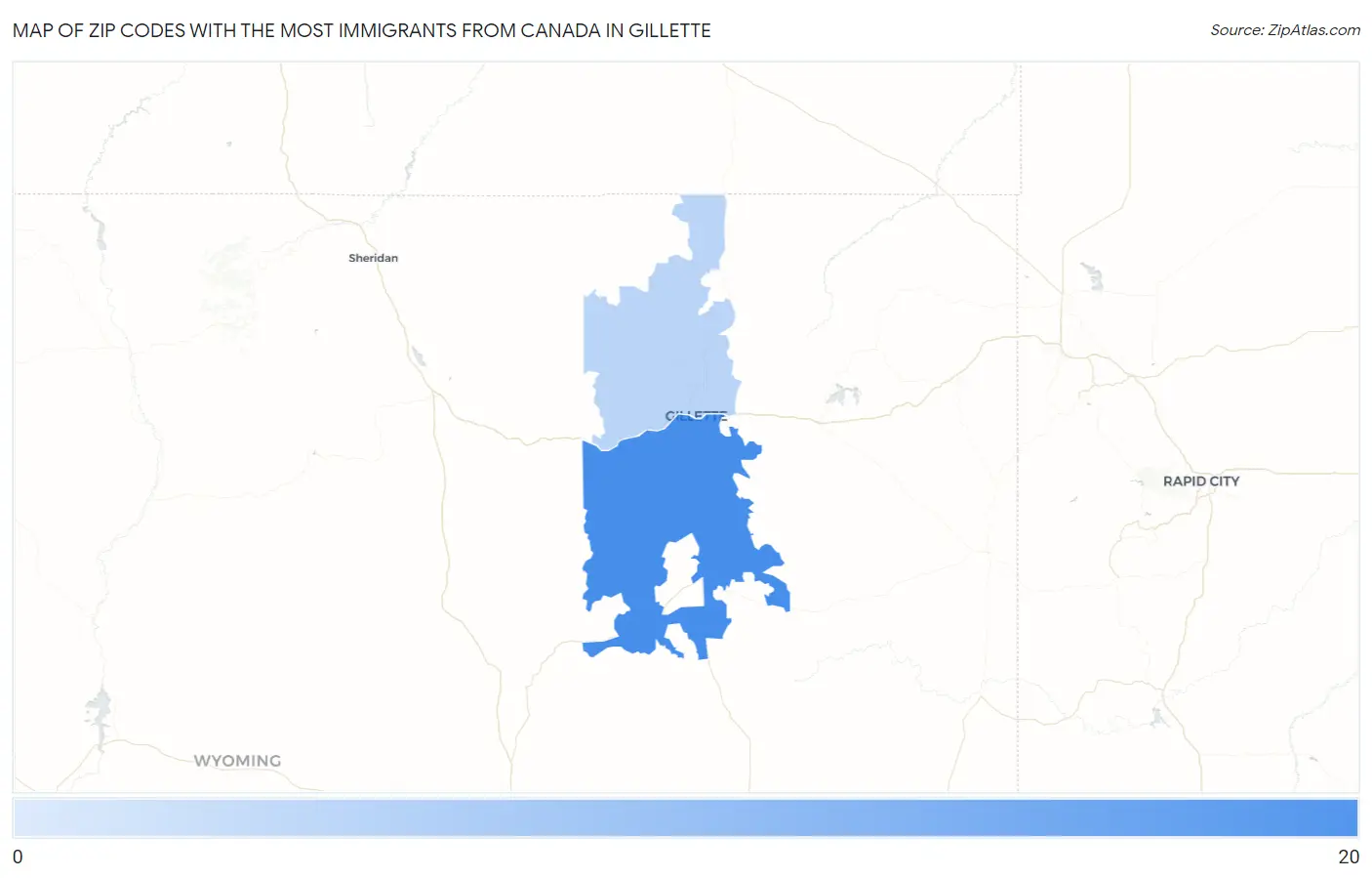 Zip Codes with the Most Immigrants from Canada in Gillette Map