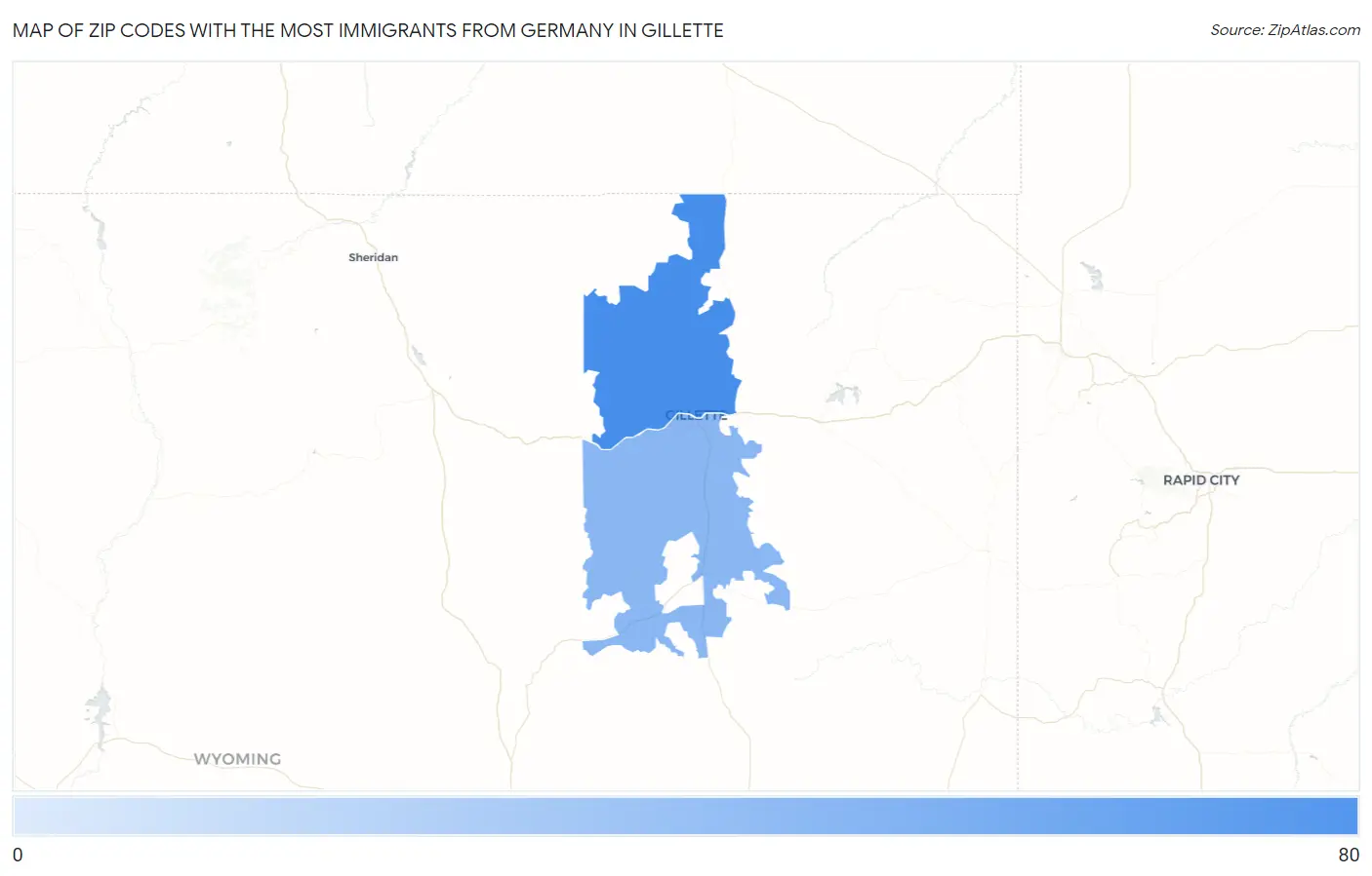 Zip Codes with the Most Immigrants from Germany in Gillette Map