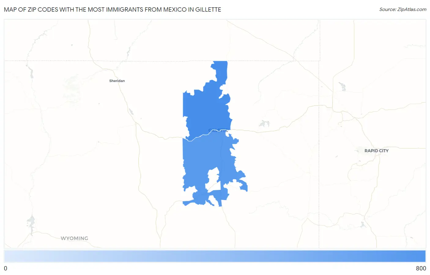 Zip Codes with the Most Immigrants from Mexico in Gillette Map