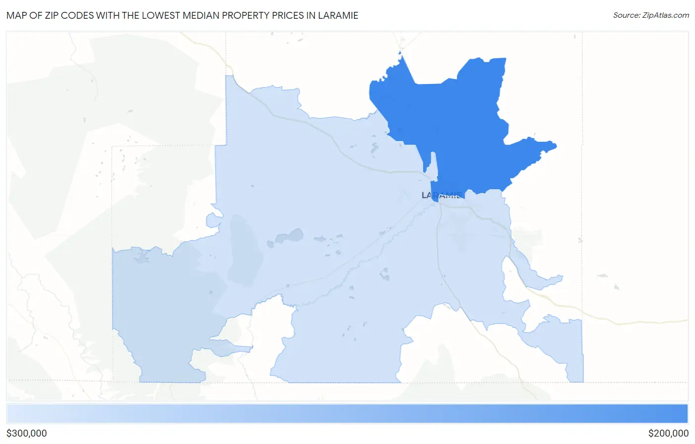 Zip Codes with the Lowest Median Property Prices in Laramie Map