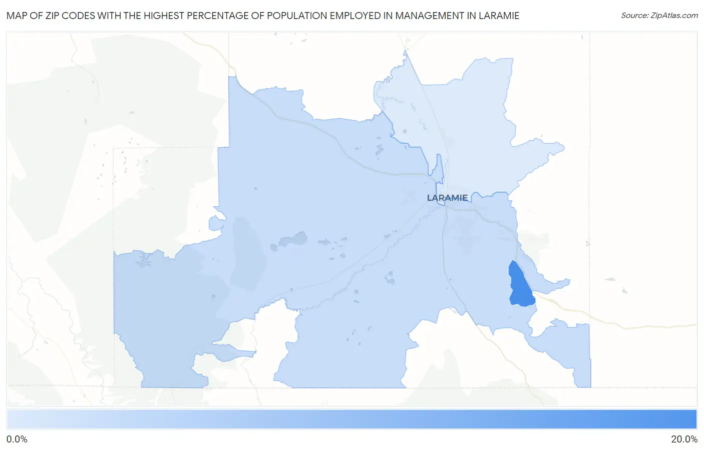 Zip Codes with the Highest Percentage of Population Employed in Management in Laramie Map