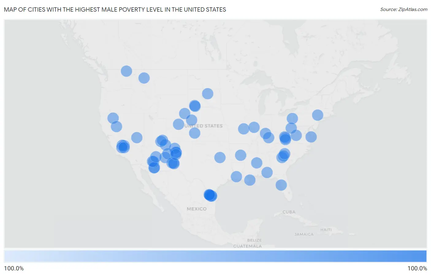Cities with the Highest Male Poverty Level in the United States Map