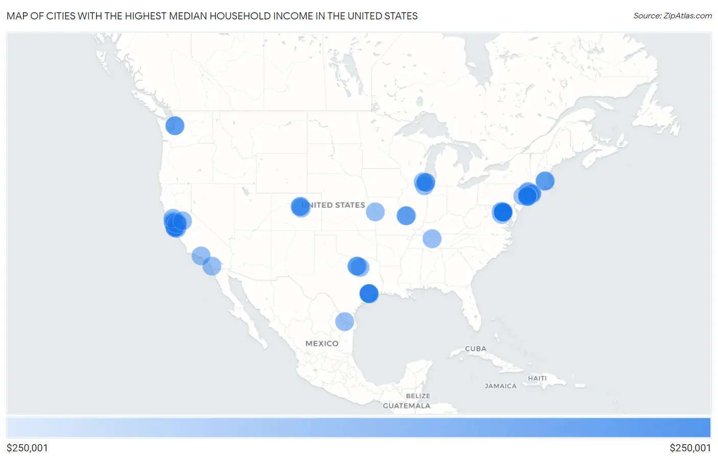 Cities with the Highest Median Household Income in the United States Map