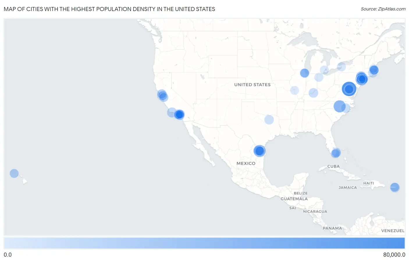 Cities with the Highest Population Density in the United States Map