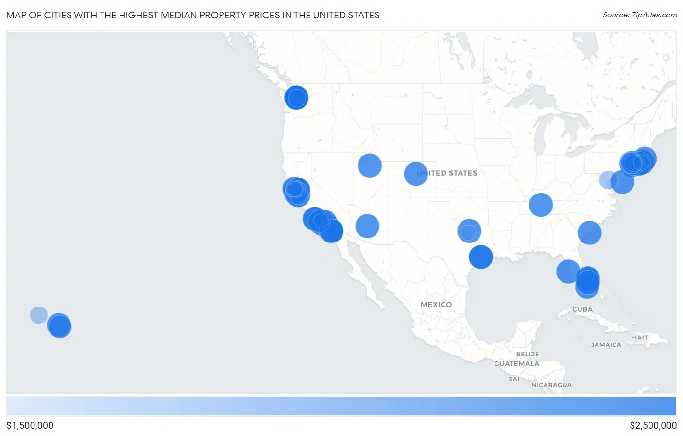 Cities with the Highest Median Property Prices in the United States Map