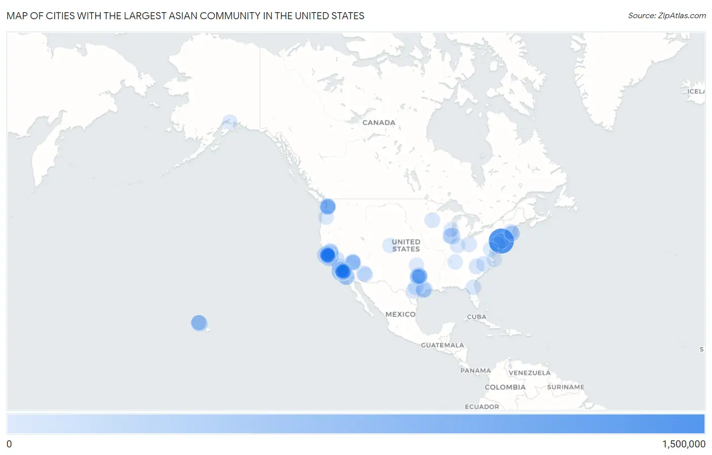 Cities with the Largest Asian Community in the United States Map