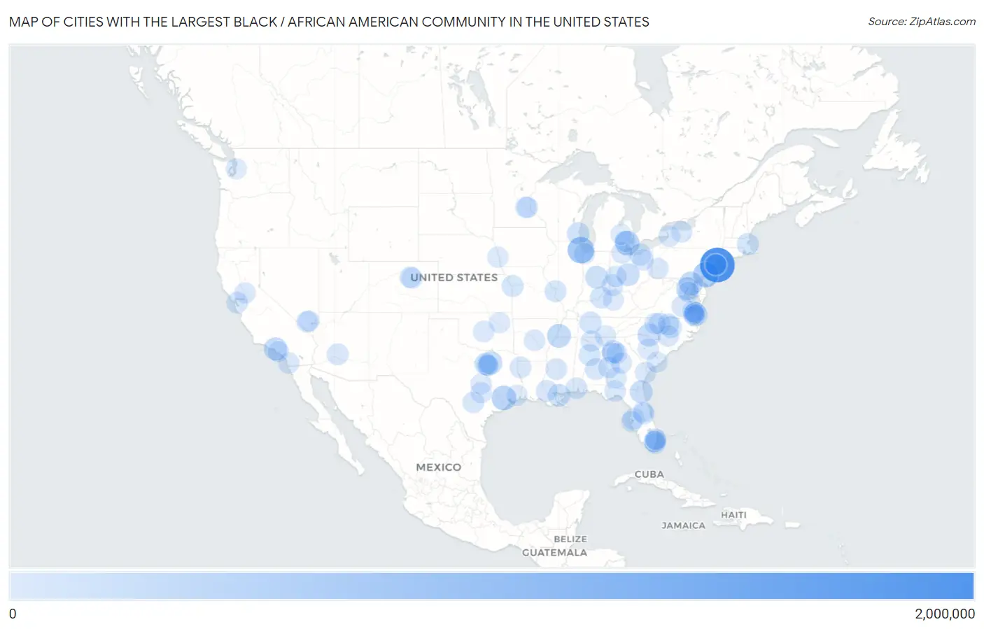 Cities with the Largest Black / African American Community in the United States Map