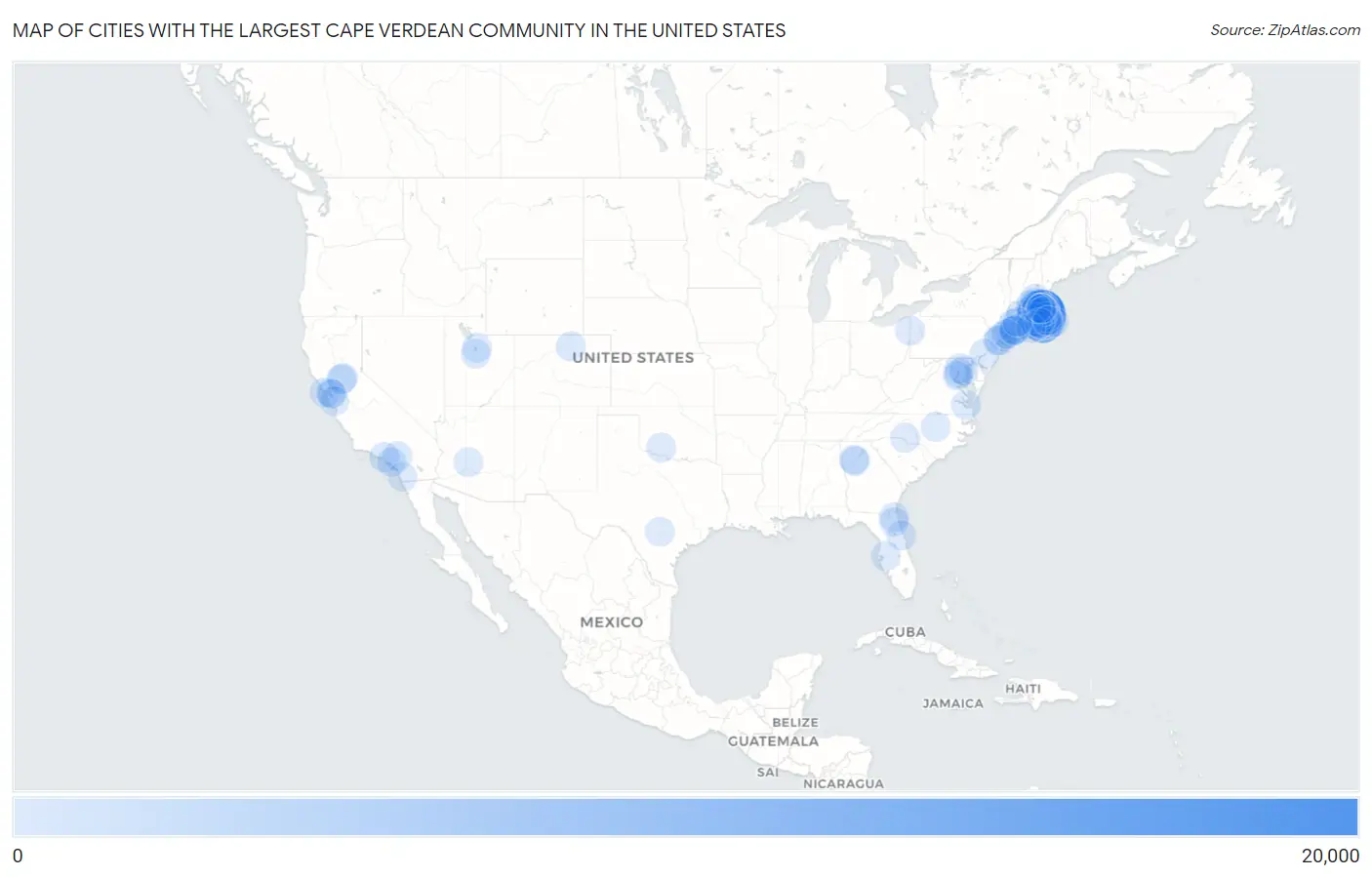 Cities with the Largest Cape Verdean Community in the United States Map
