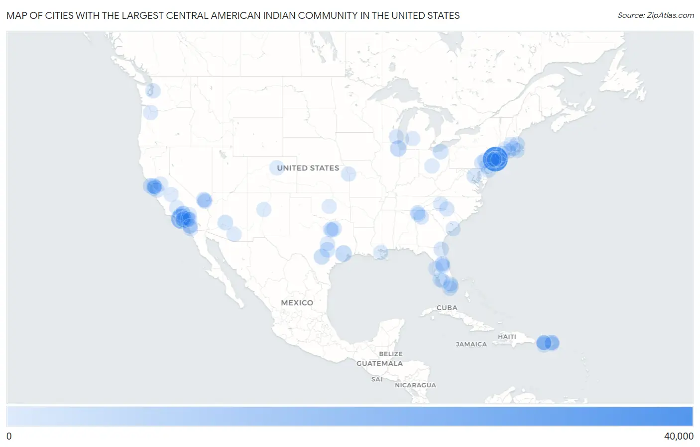 Cities with the Largest Central American Indian Community in the United States Map