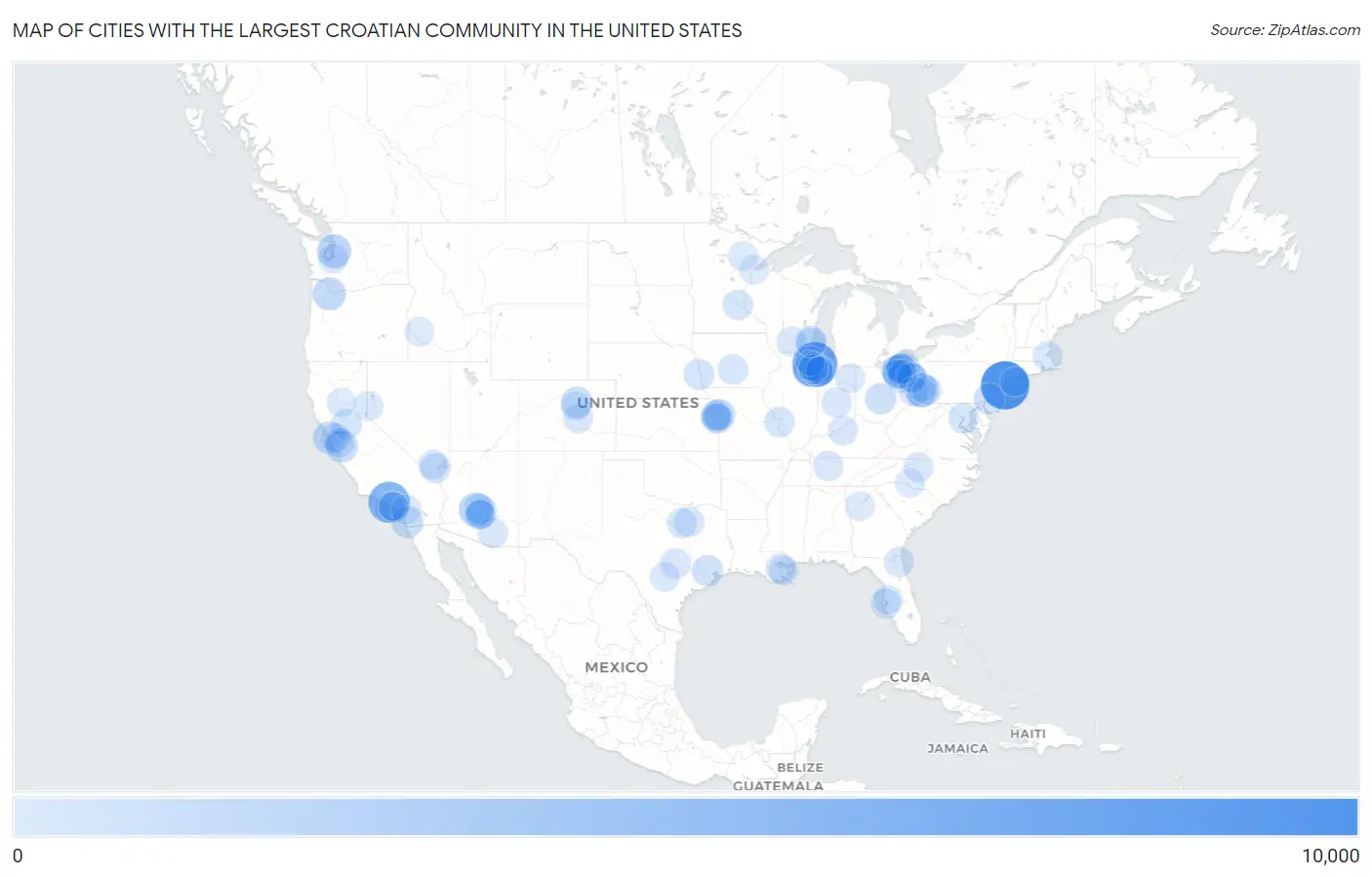 Cities with the Largest Croatian Community in the United States Map