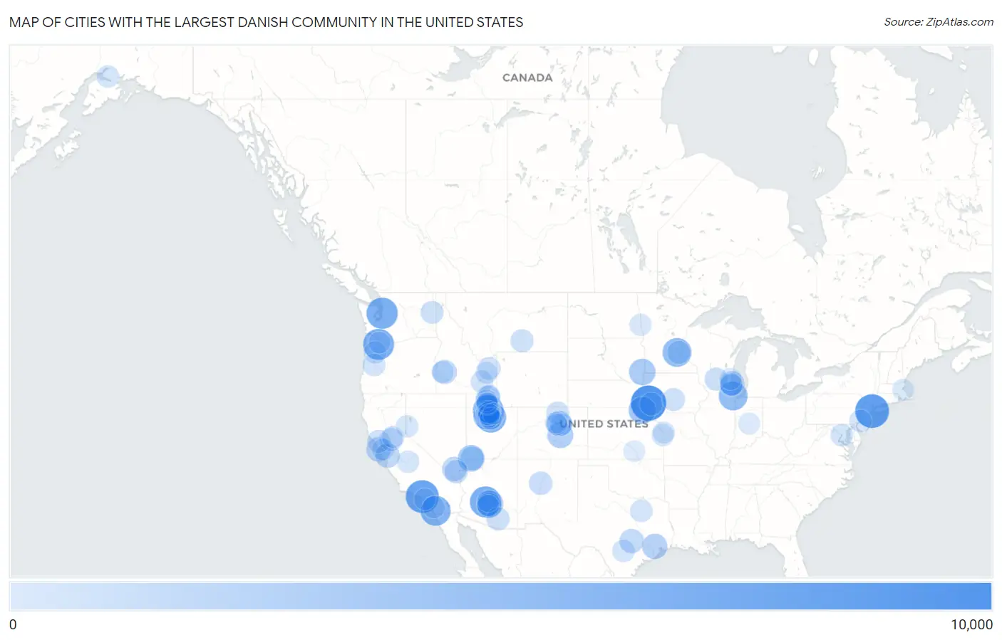 Cities with the Largest Danish Community in the United States Map