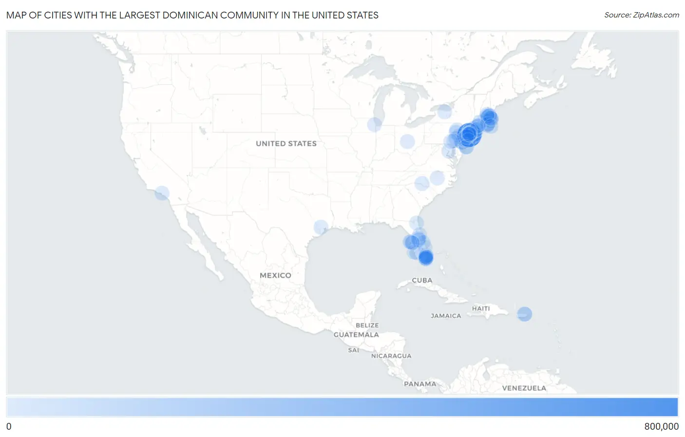 Cities with the Largest Dominican Community in the United States Map