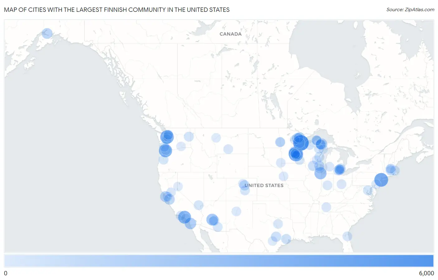 Cities with the Largest Finnish Community in the United States Map