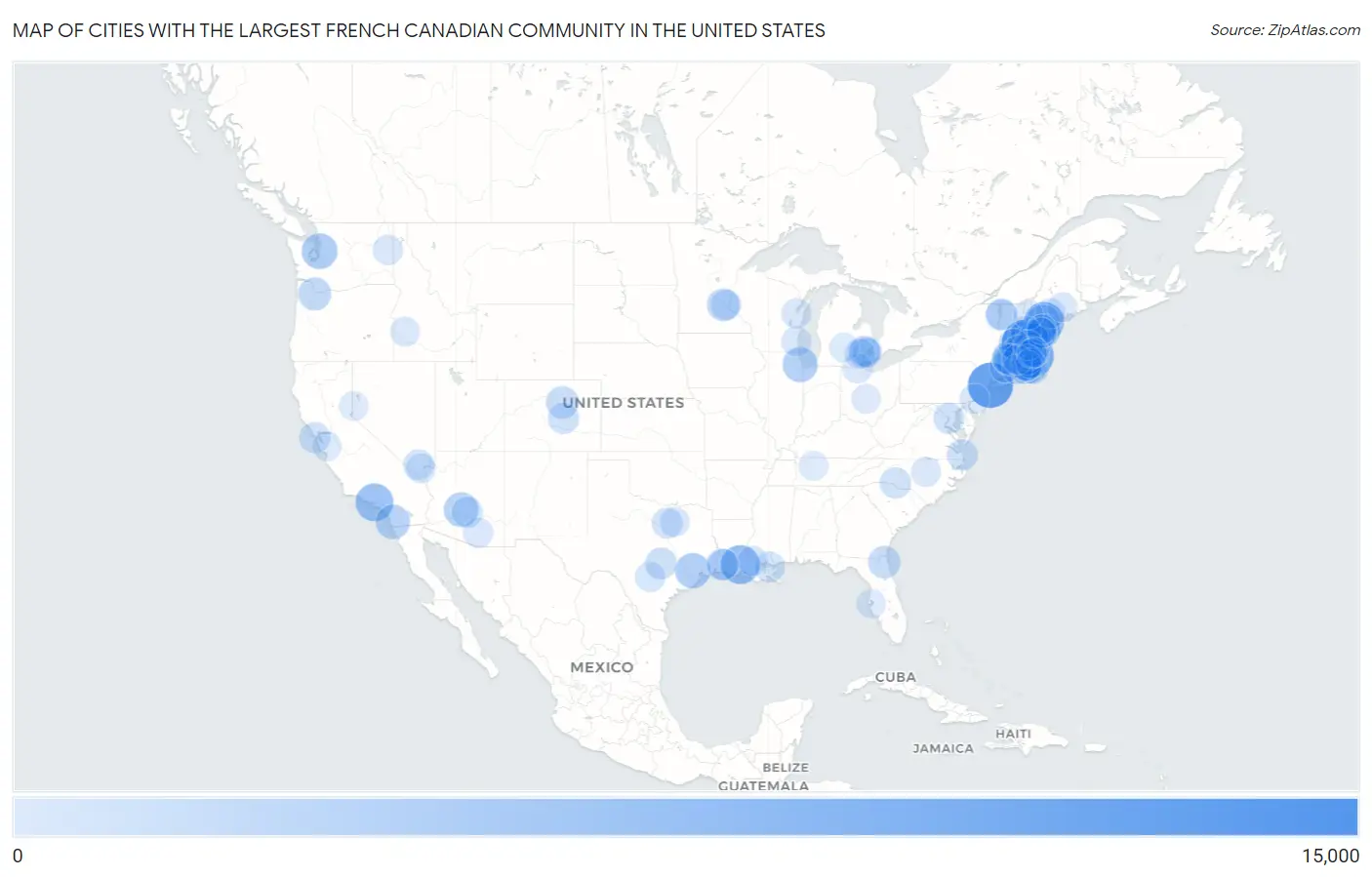 Cities with the Largest French Canadian Community in the United States Map