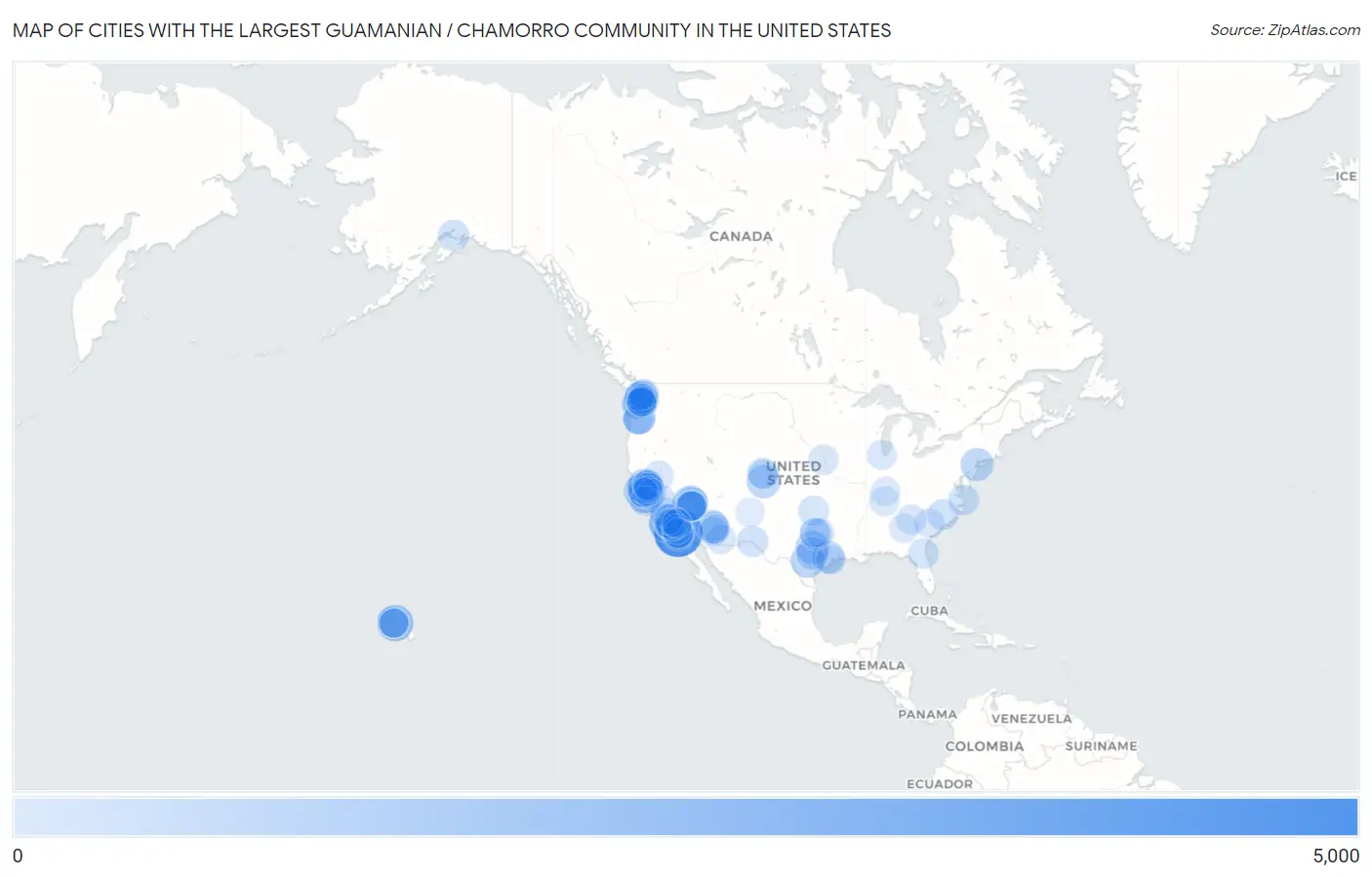 Cities with the Largest Guamanian / Chamorro Community in the United States Map