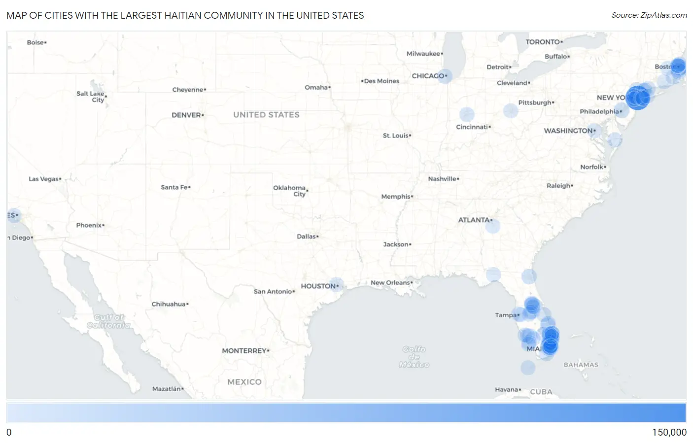 Cities with the Largest Haitian Community in the United States Map