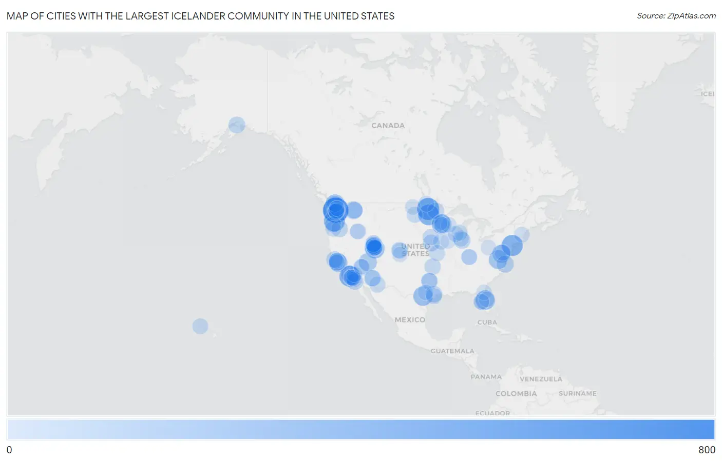 Cities with the Largest Icelander Community in the United States Map