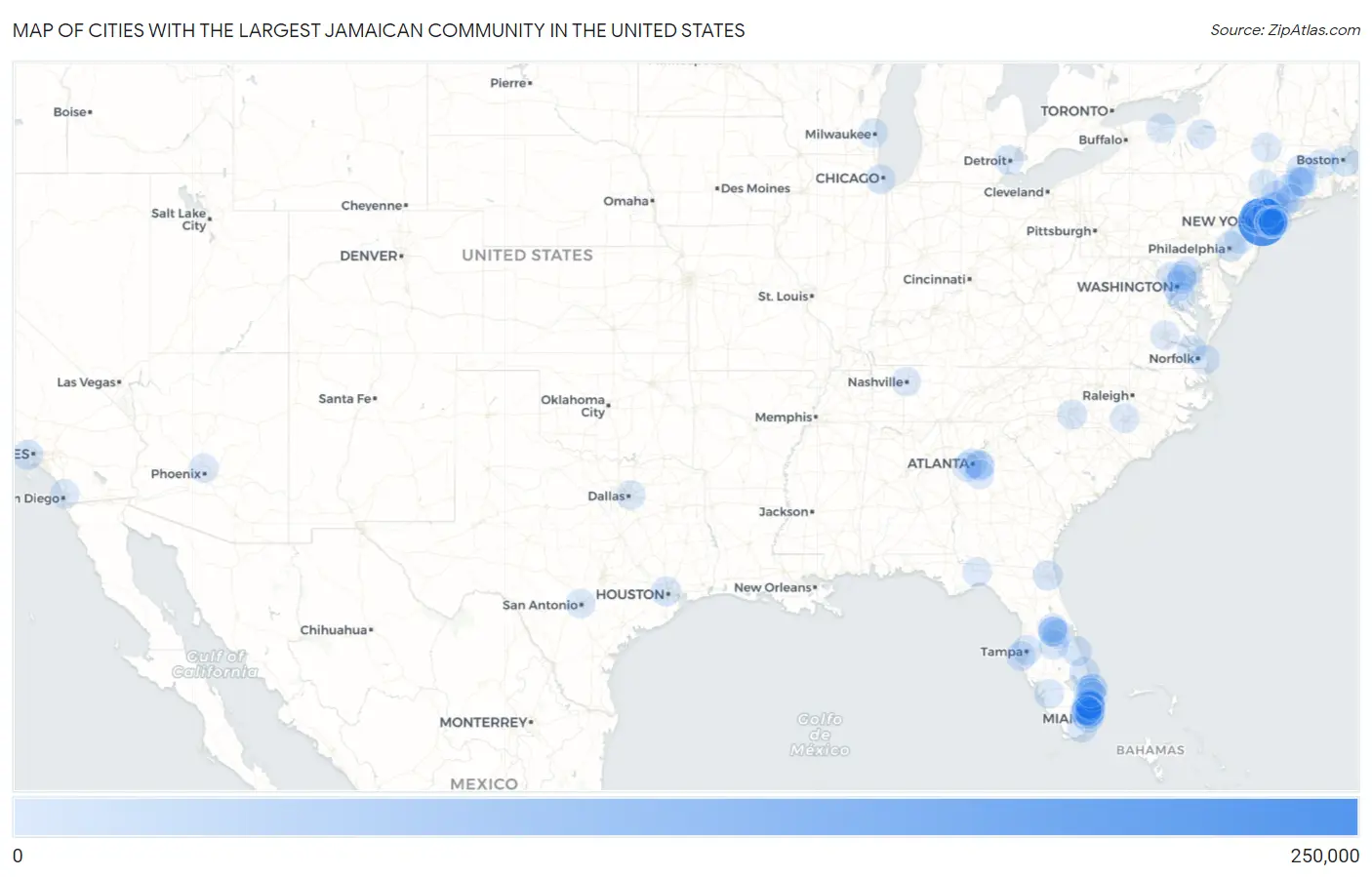 Cities with the Largest Jamaican Community in the United States Map