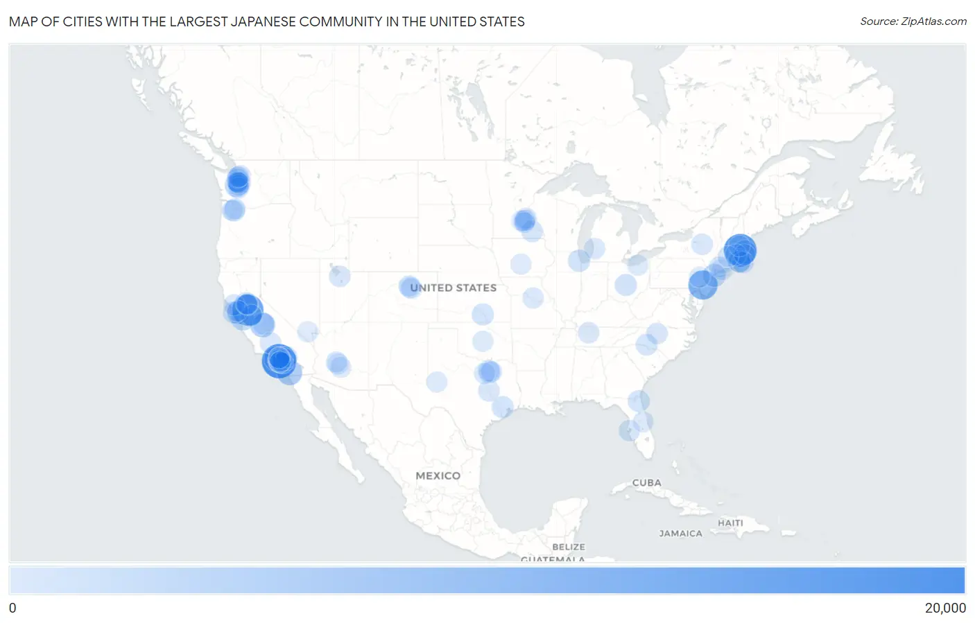 Cities with the Largest Japanese Community in the United States Map