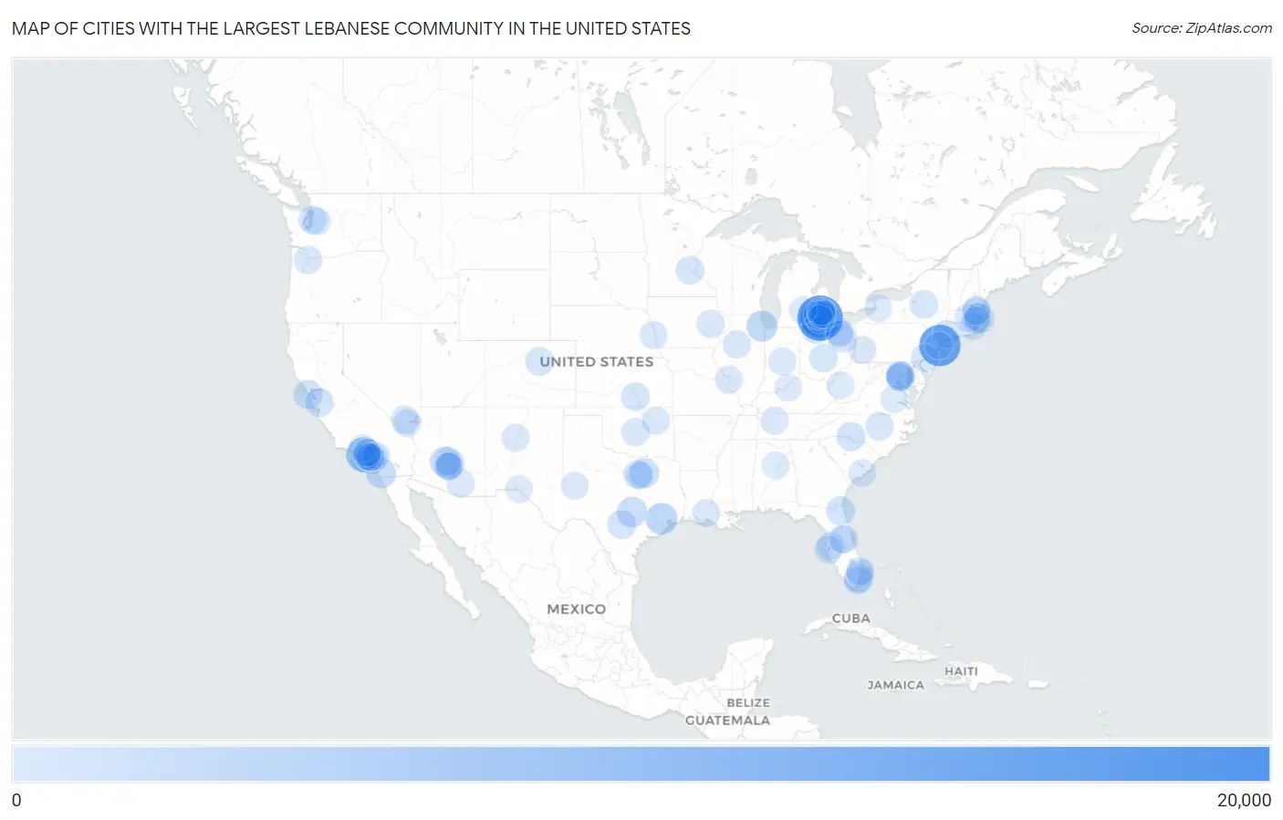 Cities with the Largest Lebanese Community in the United States Map