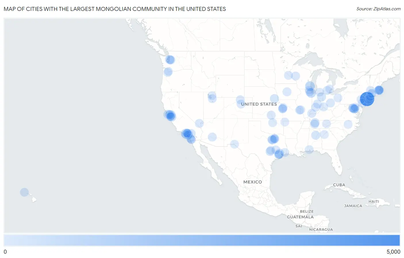 Cities with the Largest Mongolian Community in the United States Map