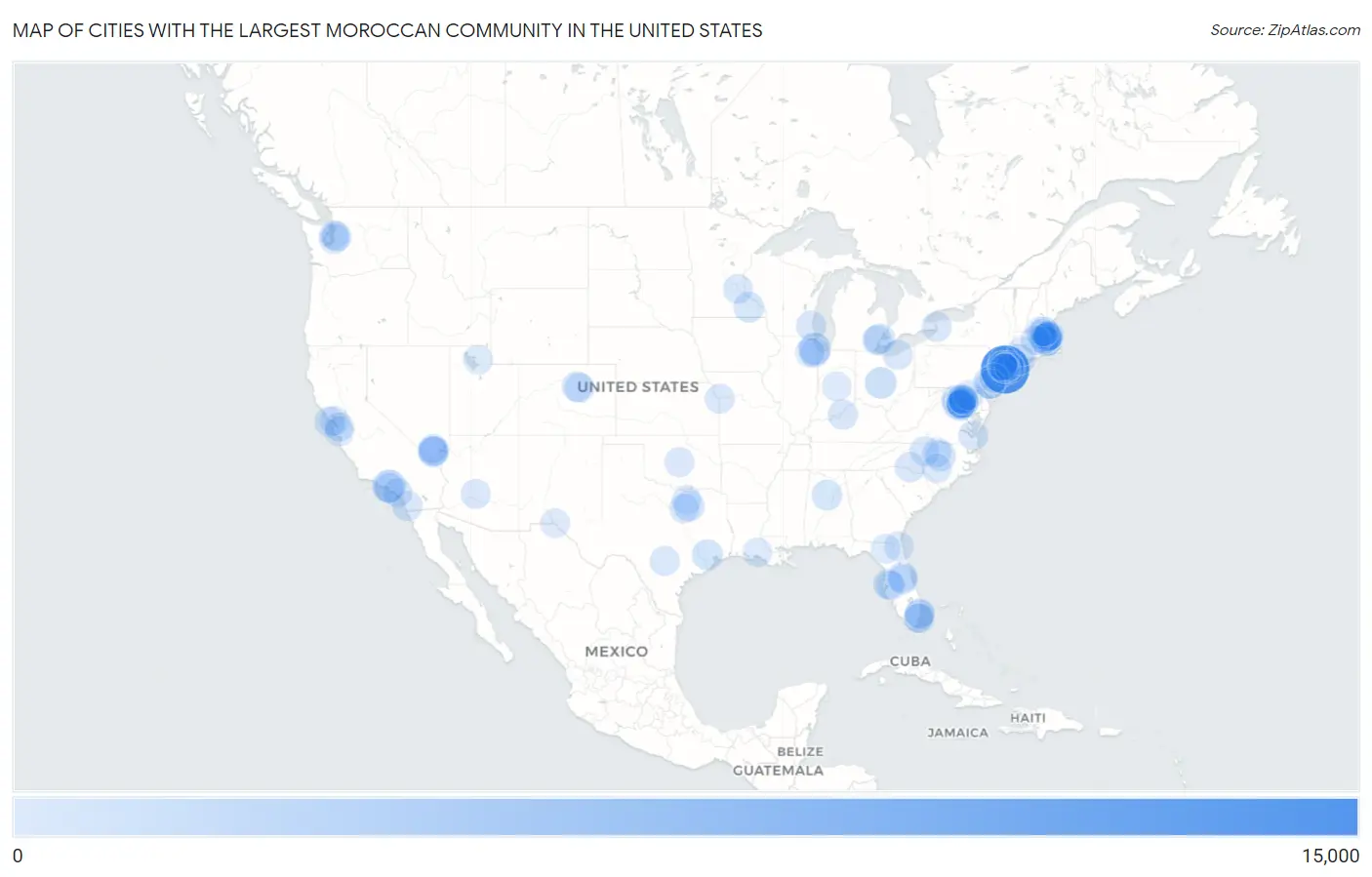 Cities with the Largest Moroccan Community in the United States Map