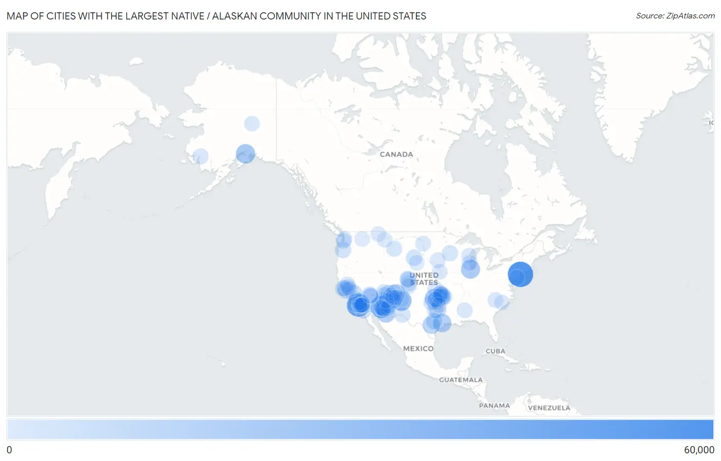 Cities with the Largest Native / Alaskan Community in the United States Map