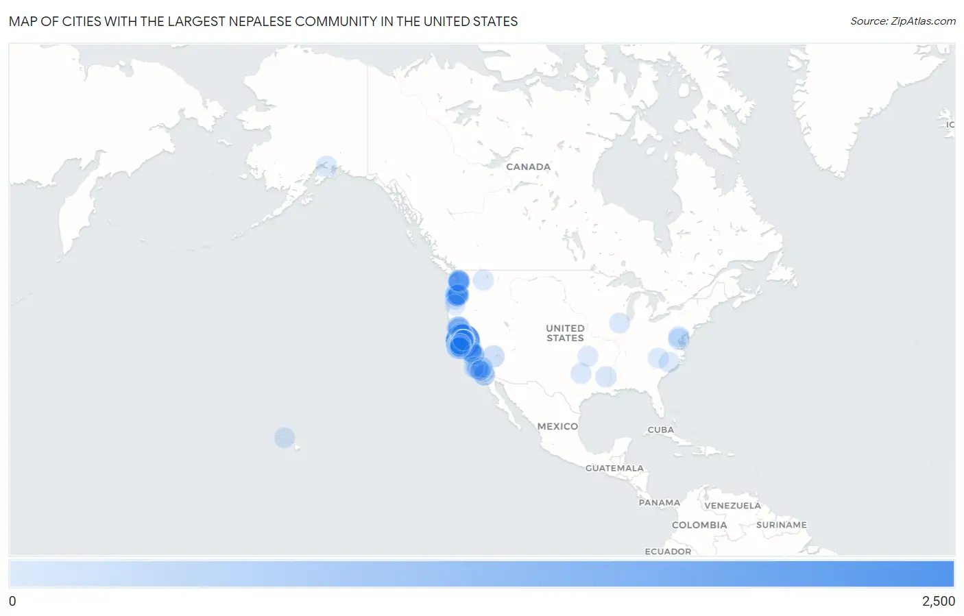 Cities with the Largest Nepalese Community in the United States Map