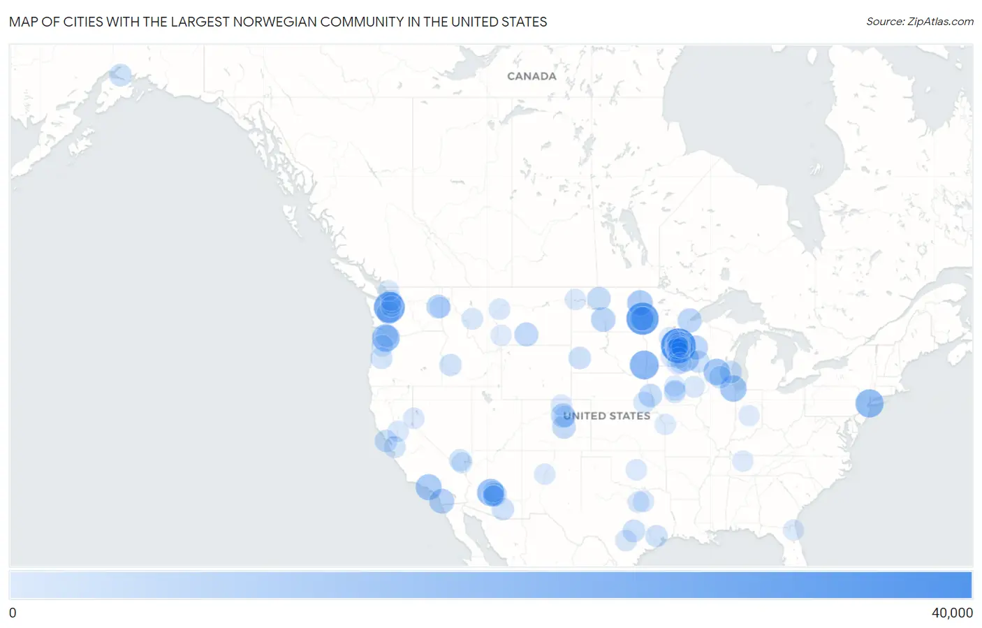 Cities with the Largest Norwegian Community in the United States Map