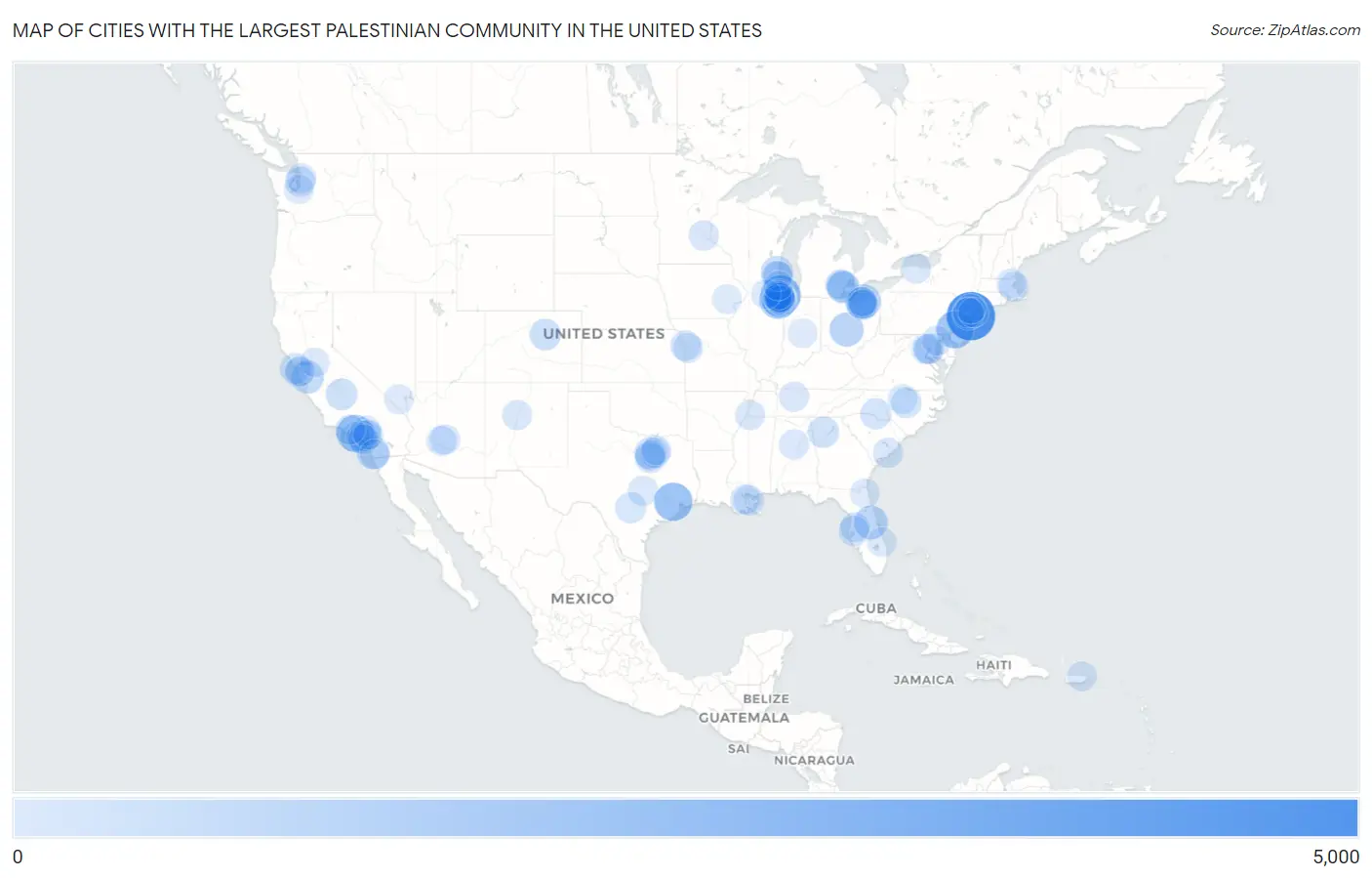 Cities with the Largest Palestinian Community in the United States Map