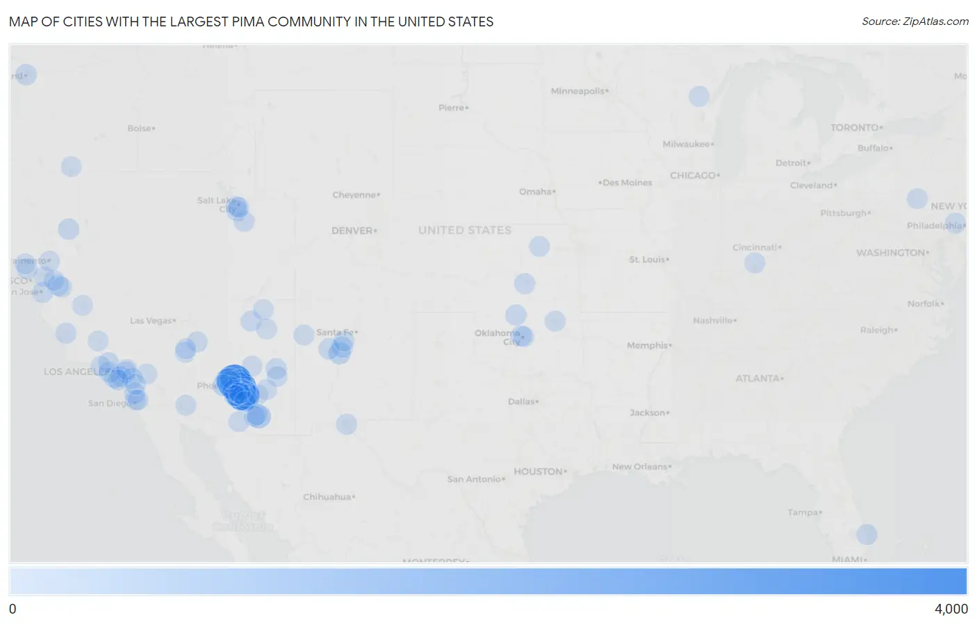 Cities with the Largest Pima Community in the United States Map
