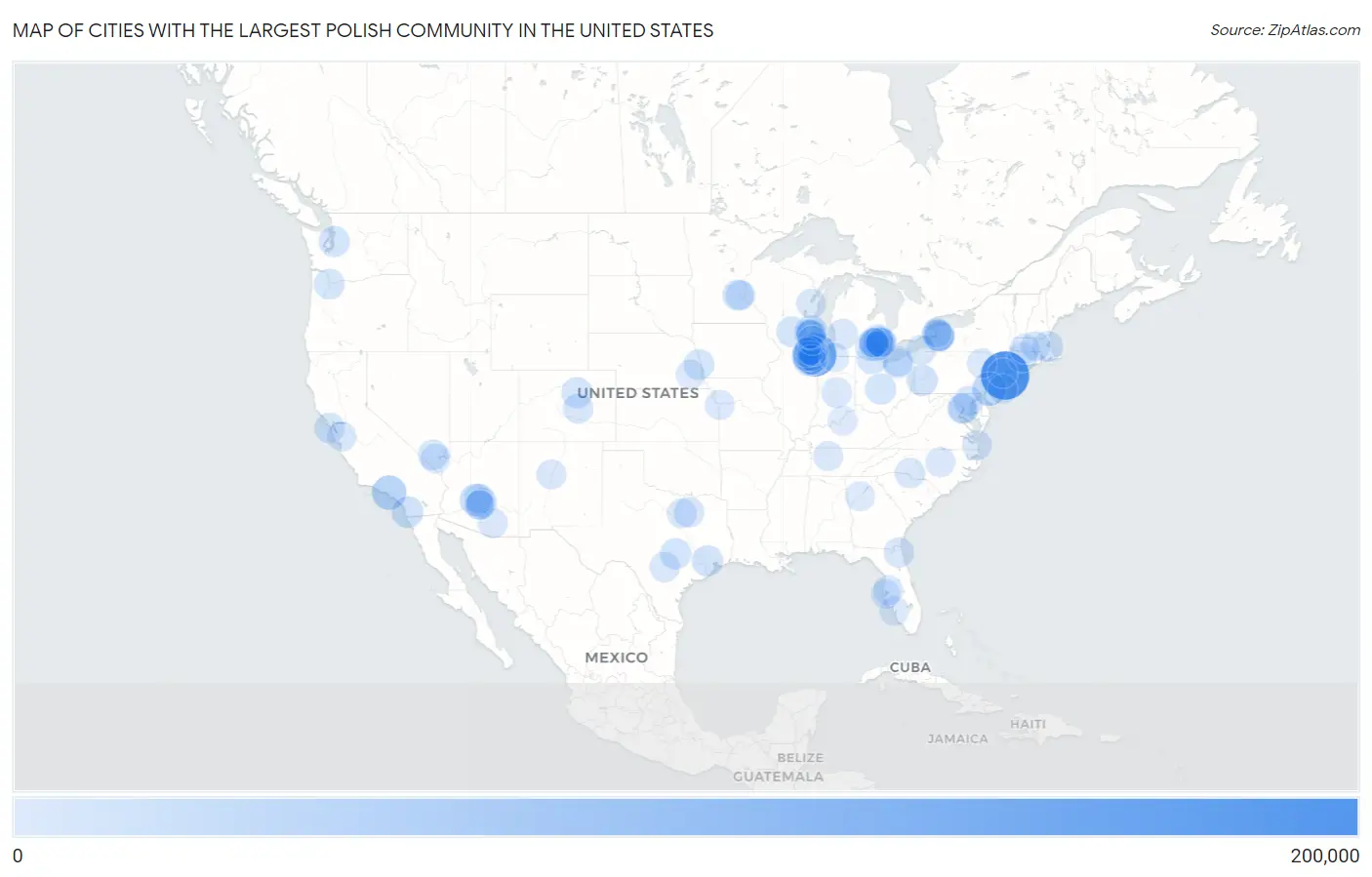 Cities with the Largest Polish Community in the United States Map