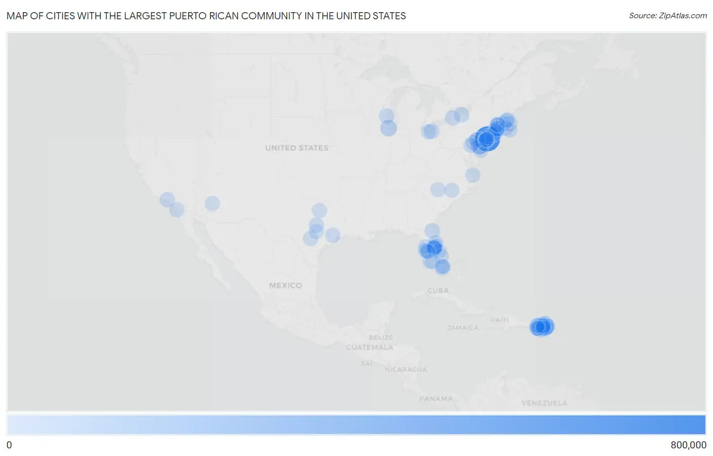 Cities with the Largest Puerto Rican Community in the United States Map