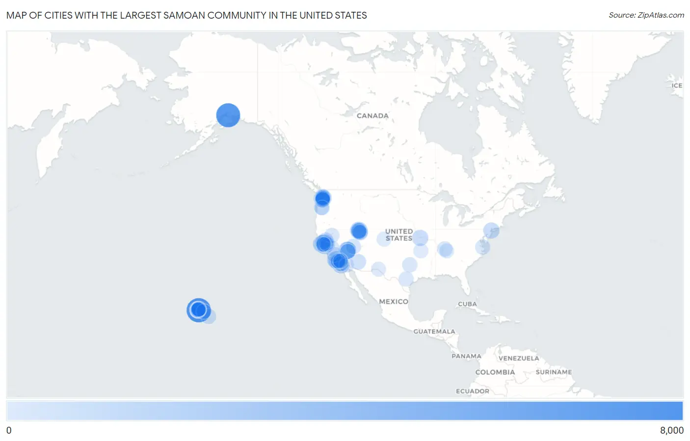 Cities with the Largest Samoan Community in the United States Map