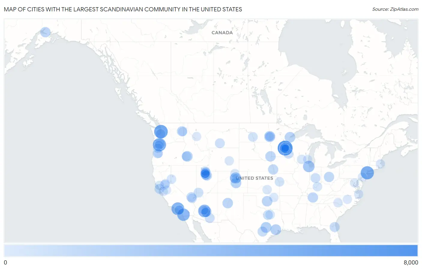 Cities with the Largest Scandinavian Community in the United States Map