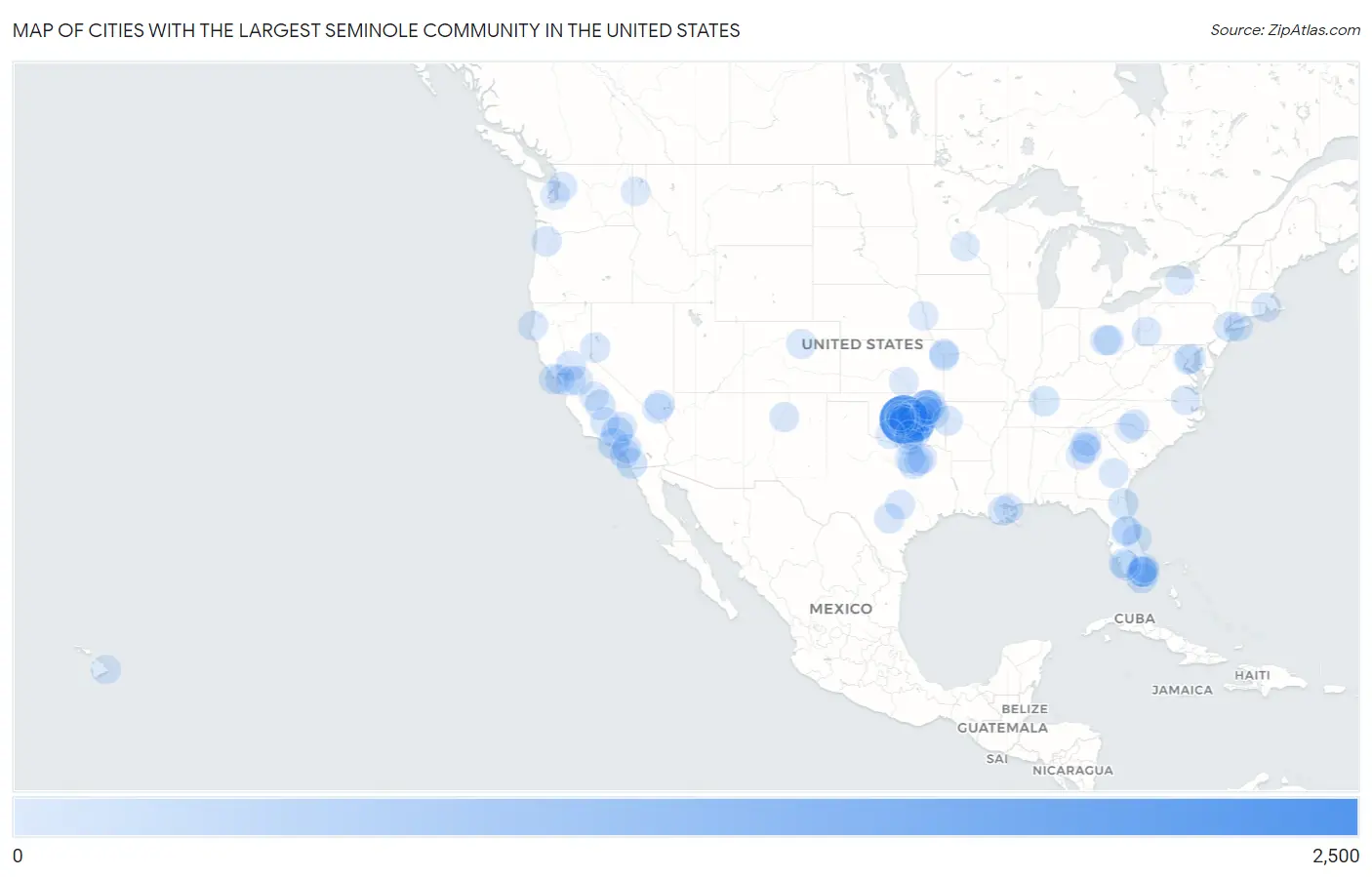 Cities with the Largest Seminole Community in the United States Map