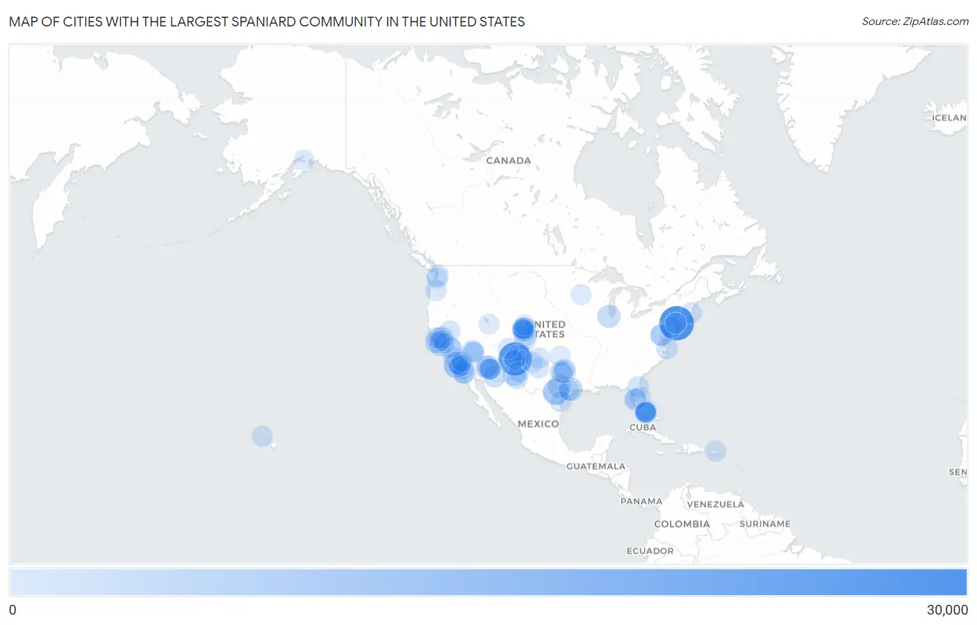 Cities with the Largest Spaniard Community in the United States Map