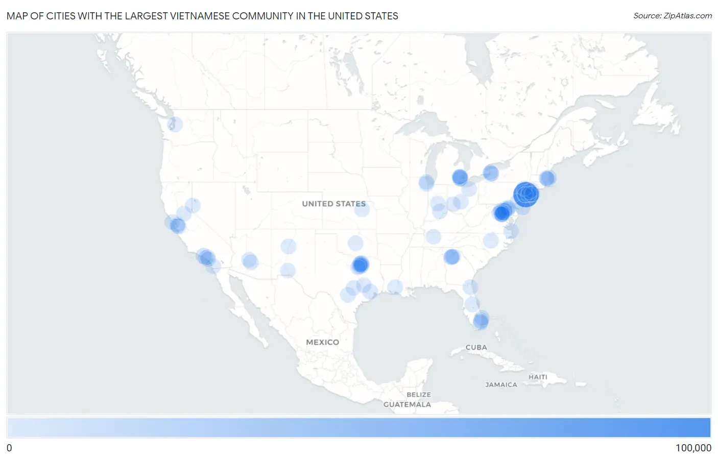 Cities with the Largest Vietnamese Community in the United States Map