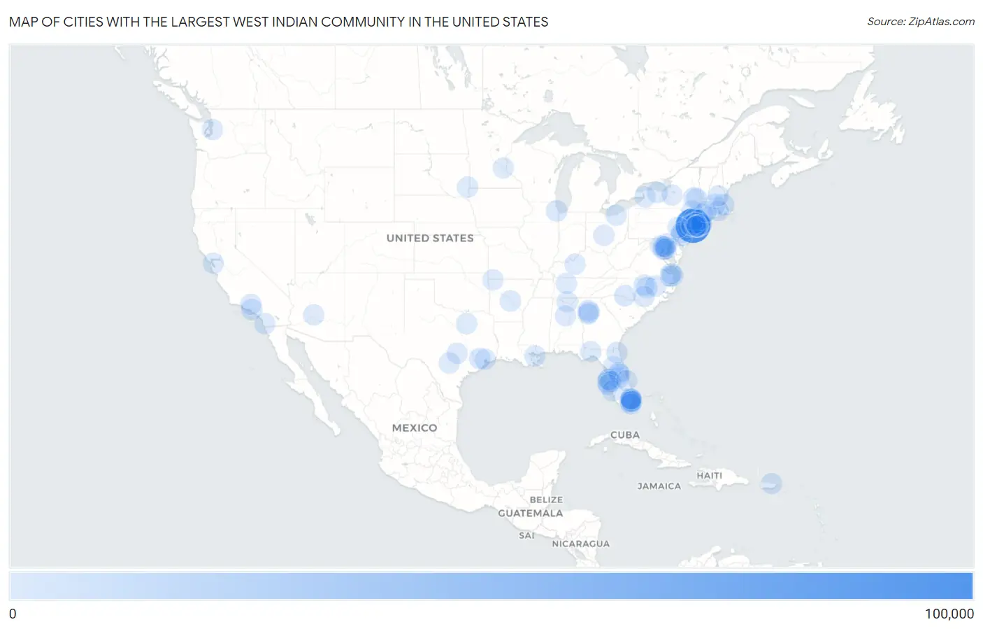Cities with the Largest West Indian Community in the United States Map