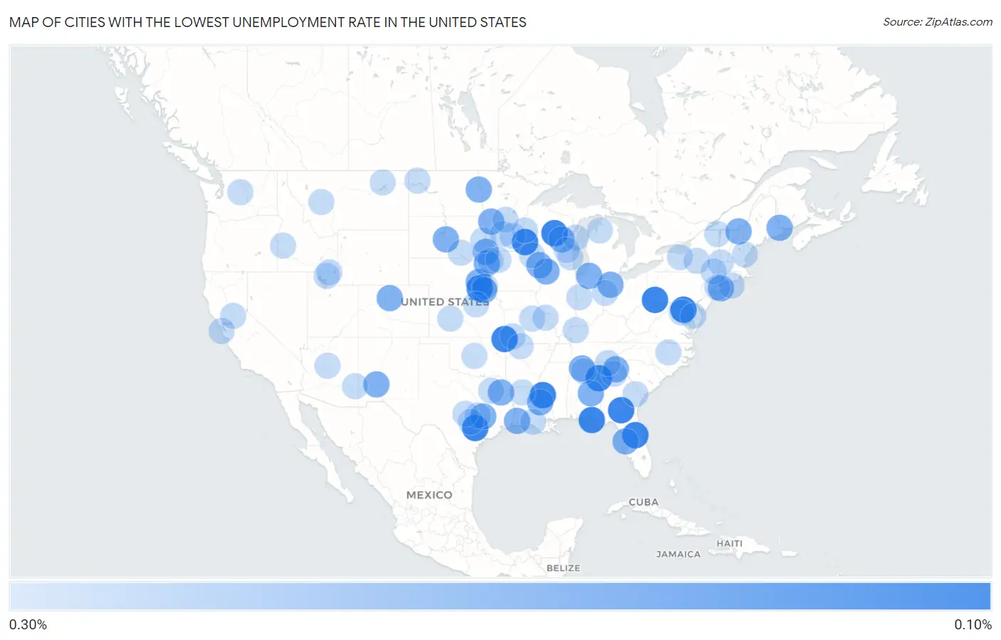 Cities with the Lowest Unemployment Rate in the United States Map
