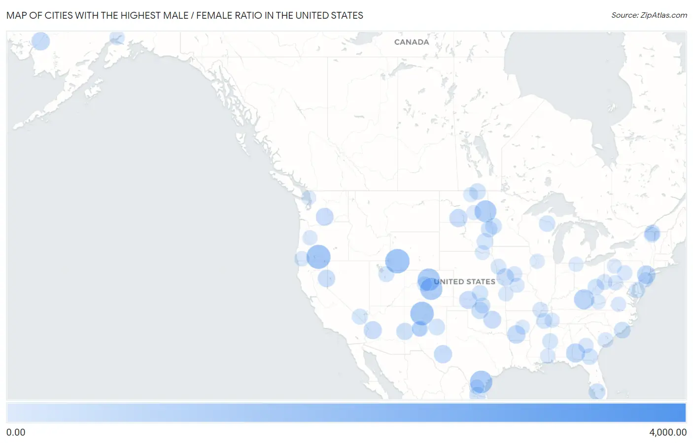 Cities with the Highest Male / Female Ratio in the United States Map