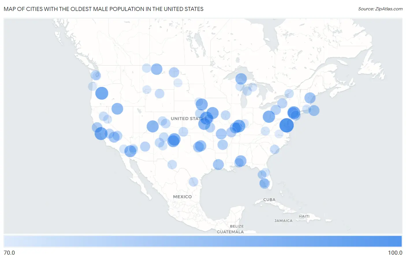 Cities with the Oldest Male Population in the United States Map