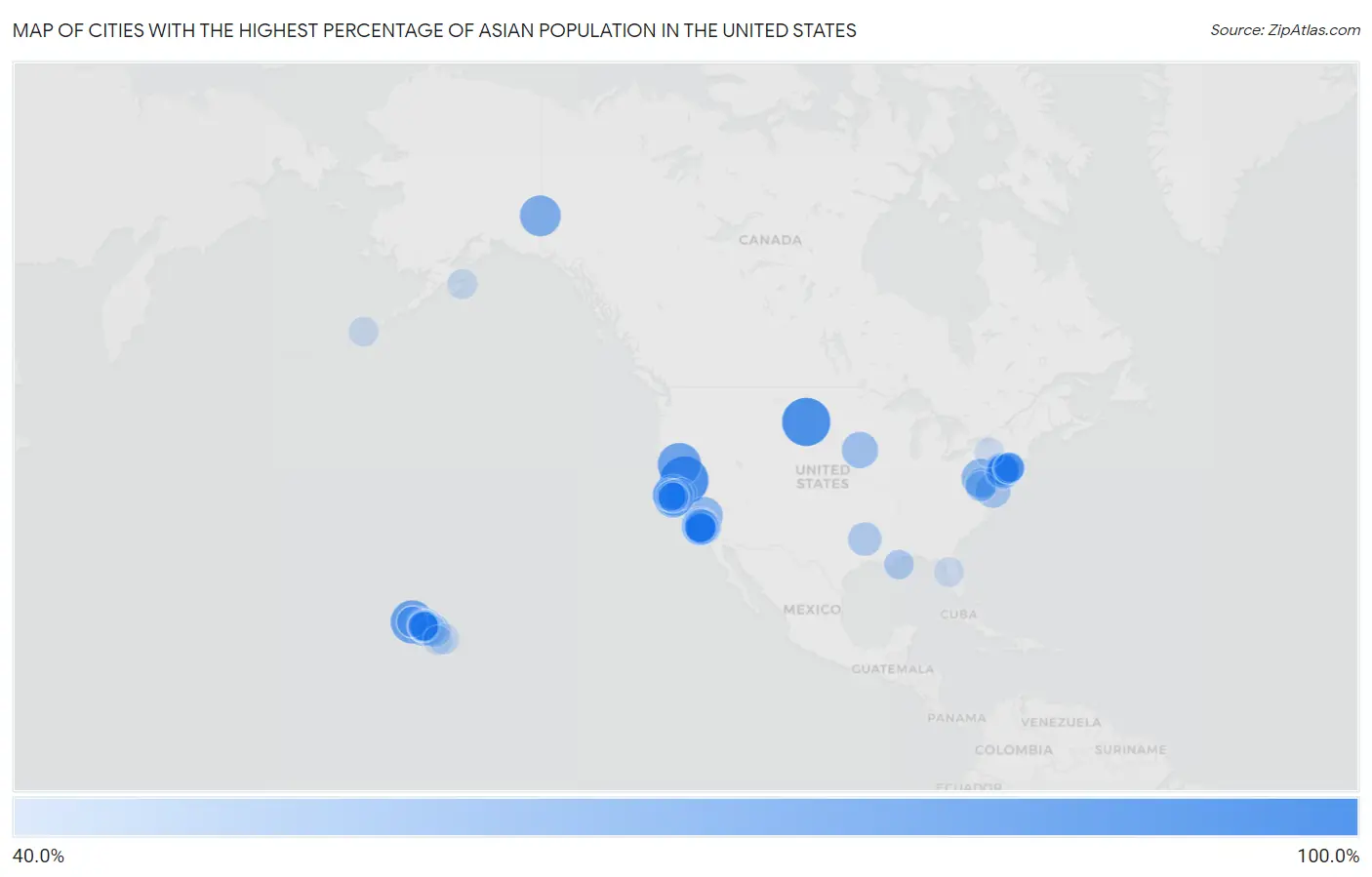 Cities with the Highest Percentage of Asian Population in the United States Map