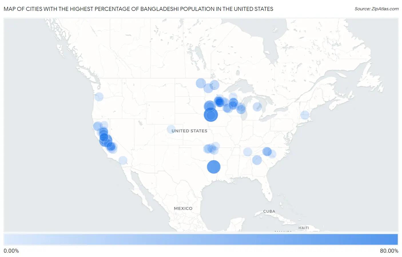 Cities with the Highest Percentage of Bangladeshi Population in the United States Map