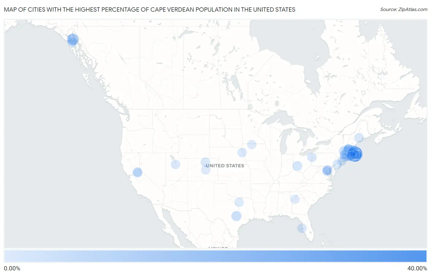 Cities with the Highest Percentage of Cape Verdean Population in the United States Map