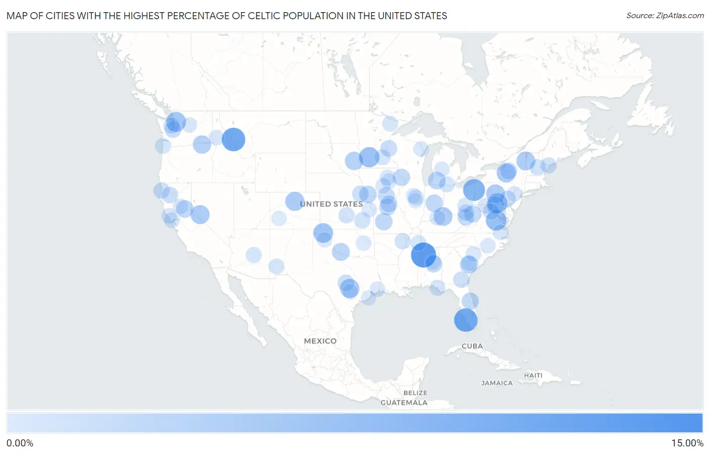Cities with the Highest Percentage of Celtic Population in the United States Map