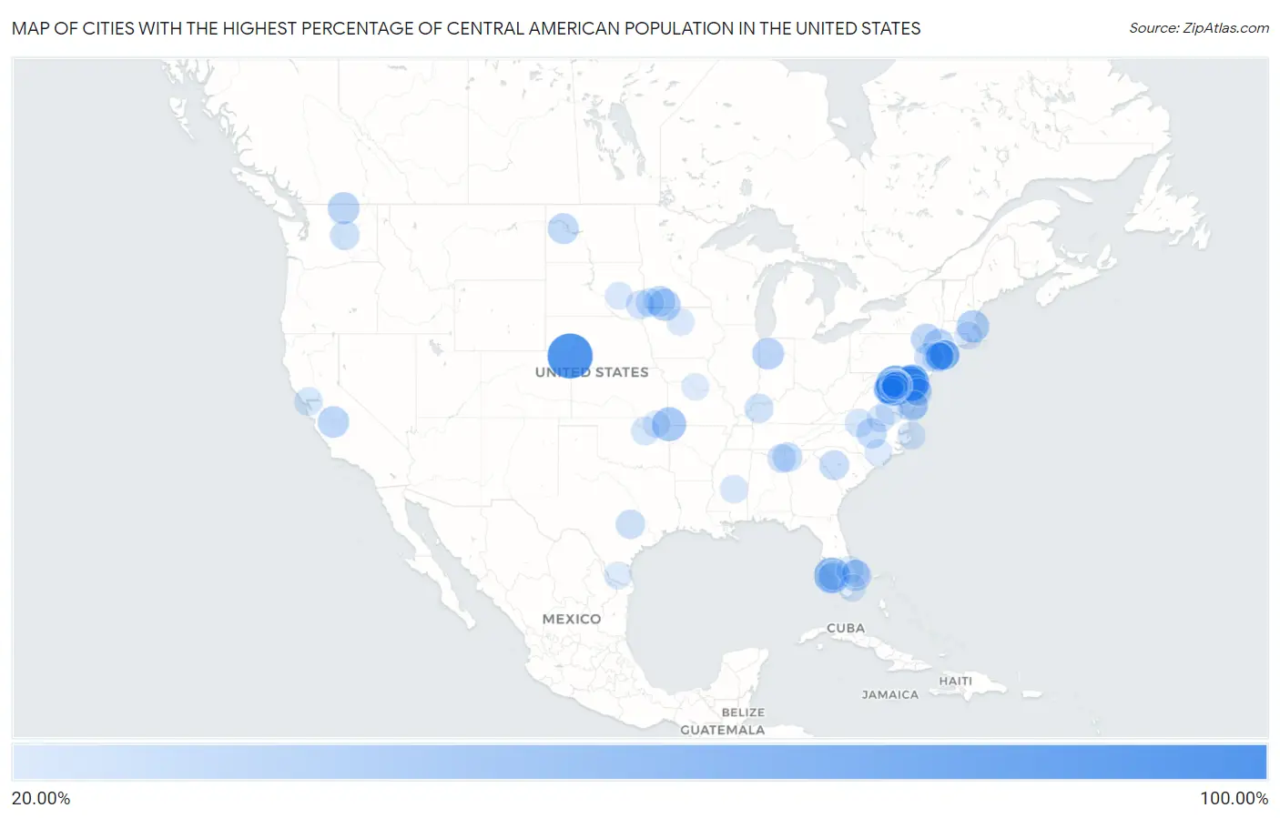 Cities with the Highest Percentage of Central American Population in the United States Map