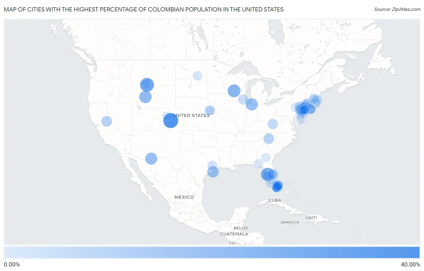Cities with the Highest Percentage of Colombian Population in the United States Map